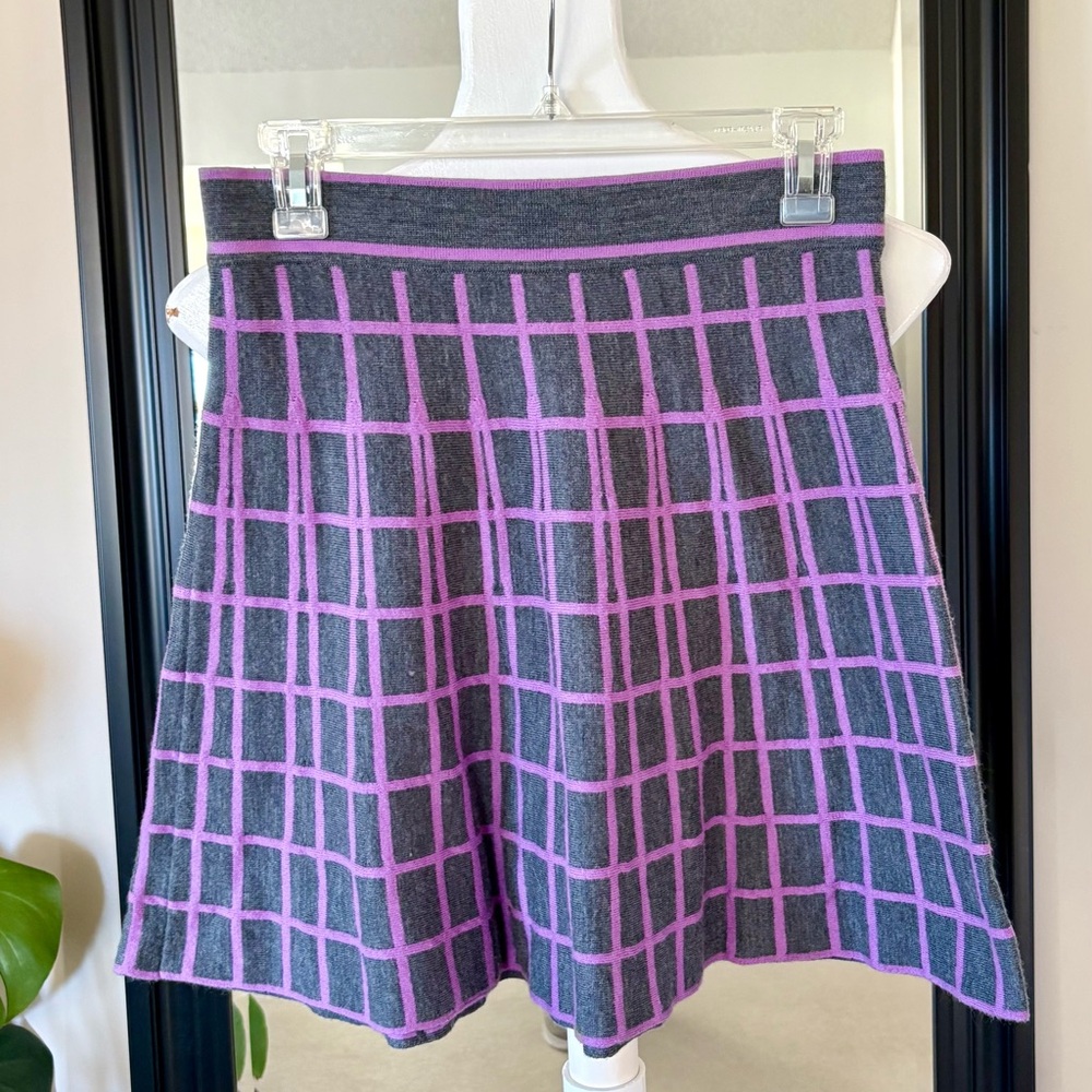 KRIMSON & KLOVER Flare Windowpane Grid Pattern Gray & Purple Skirt